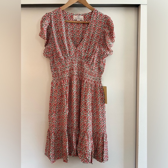 New! Trovata Birds of Paradis Camilla Dress Carmine Ditsy Mini Floral Red Green - Picture 3 of 15